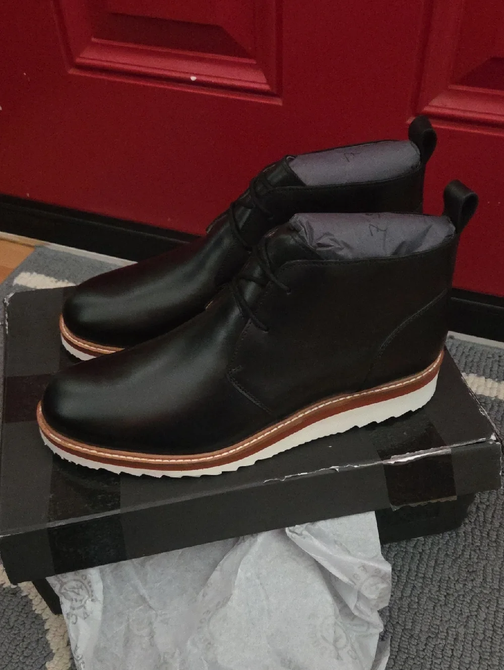 Vintage Foundry Co. Lewis Black Leather Chukka Boots - Sleek Lace-Up Design 7.5